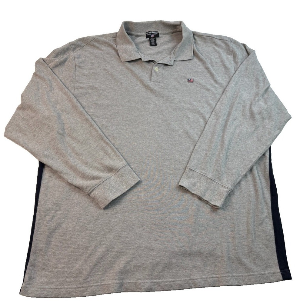 Polo Jeans Co Ralph Lauren XXL Gray Long Sleeve Polo Rugby Shirt Vintage Y2K